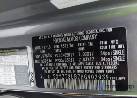 2017 Hyundai Santa Fe Sport 2.4L from USA, damaged, VIN 5XYZT3LB7HG402939